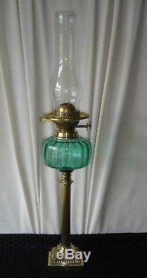 Beautiful Victorian Tall Green Column Oil Lamp With Duplex Burner
