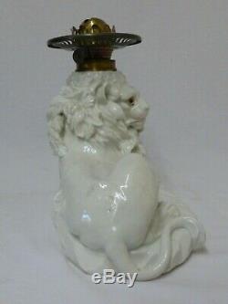 Beautifully Modelled Victorian Porcelain Lion Oil Lamp