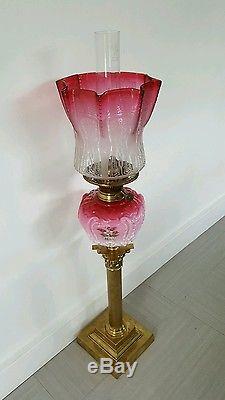 Best Victorian Dark Cranberry Pink Glass Oil Lamp Shade Font Corinthian Column