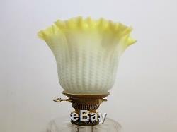 Big Original Victorian DQMOP Lemon Yellow Duplex quilted Glass Oil Lamp Shade 4