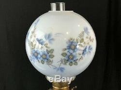 Blue Floral Antique Brass and Glass Banquet Oil Lamp GONE WITH THE WIND LAMP