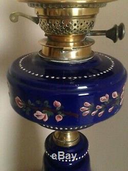 Blue Glass Victorian Oil Lamp With Blue Matching Column