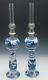 Blue Willow Victorian Ironstone Oil Lamps PAIR withoriginal globes