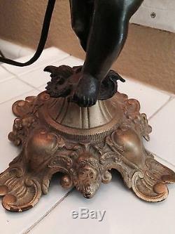 Bradley Hubbard Electrified Oil Lamp with Angel Putti Cherub Playing Fife NO SHADE