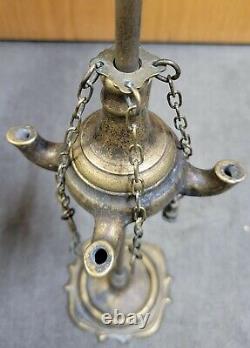 Brass Antique Whale Oil Lamp 4 Spouts Burners, Appx 20 Tall
