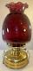 Brass & Cranberry Glass Oil Paraffin Lamp VALOR VERITAS 46 cm Tall 25 cm Dia