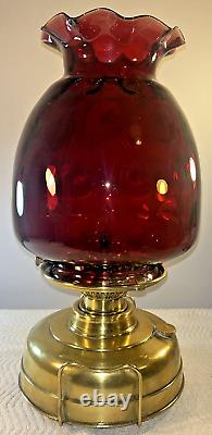 Brass & Cranberry Glass Oil Paraffin Lamp VALOR VERITAS 46 cm Tall 25 cm Dia