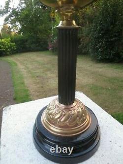 Brass Oil Lamp With Etched Shade & Chimney