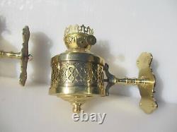 Brass Oil Lantern Converted Light Lamp Bracket Wall Sconce Old Antique STYLE