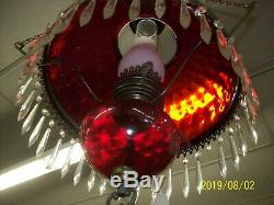 Brass Oil lamp Cranberry Glass Fostoria -converted to electric