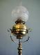 Brass Standard Lamp, Victorian, Telescopic, Oil Double Burner & Etched Shade