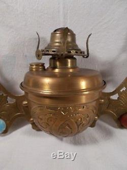 Brass Victorian hanging kerosene oil lamp Jeweled brass frame, Fantastic