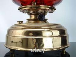 C1890 Huge Cranberry Optic Brass based Table Oil Lamp