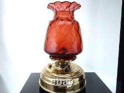 C1890 Huge Cranberry Optic Brass based Table Oil Lamp