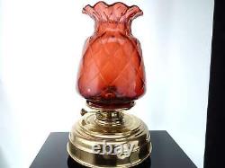 C1890 Huge Cranberry Optic Brass based Table Oil Lamp