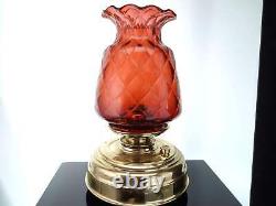 C1890 Huge Cranberry Optic Brass based Table Oil Lamp