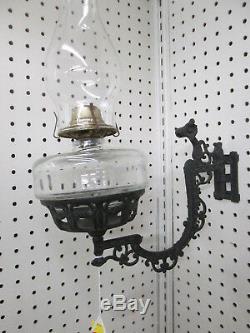COL WW Pair Antique Cast Iron Victorian Wall Oil Lamps Light