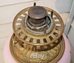 COLLECTORS BEAUTY 1890s Fostoria GWTW Kerosene Oil Lamp With Shade BRASS BASE