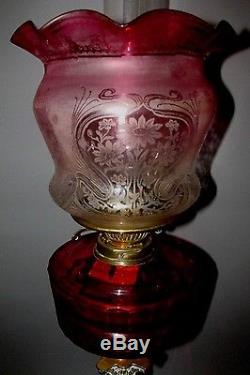 Complete Original Victorian Cut Glass Duplex Oil Lamp & Original Shade