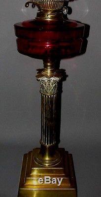 Complete Original Victorian Cut Glass Duplex Oil Lamp & Original Shade