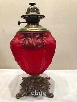CONSOLIDATED Ruby Satin Glass GWTW Victorian Parlor Oil Lamp Success (BASE ONLY)