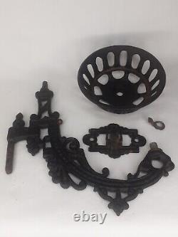 Cast Iron Wall Sconce Set For Oil Lamps Black Early American Victorian Decor