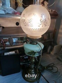 Converted Antique Opaline Handpainted Glass Victorian Oil Lamp