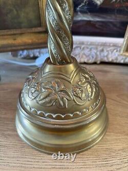 Converted Embossed Brass Oil Lamp with Cranberry Glass Reservoir