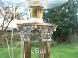 Corinthian Column Oil Lamp qaud column cut glass font original VGC