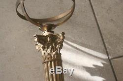 Corinthian colum oil lamp with vaseline glass shade