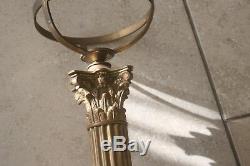 Corinthian colum oil lamp with vaseline glass shade