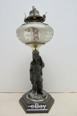 Cornelius School or B&H Indian Warrior Figural Oil Lamp Circa 1860's