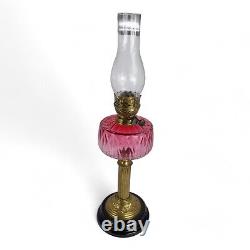 Cranberry Glass Oil Lamp T Rowatt & Sons Brass Pedestal Stone Base