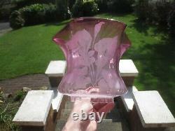 Cranberry Glass Veritas Antique Acid Etched Tulip Duplex Oil Lamp Shade