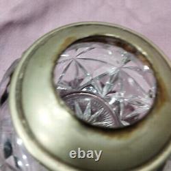 Crystal Glass Oil Lamp Victorian Diamond Cut Font Base With Duplex Burner