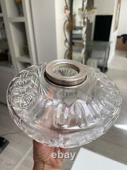 Cut glass oil lamp font silver plated collar and undermount 17 cm wide