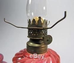 Cute Miniature BACCARAT Oil Lamp Rose Tiente Amberina Swirl withChimney 9 Tall