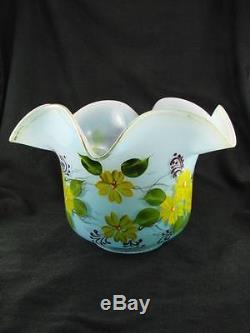 Decorative Antique Turquoise Glass, Handpainted, Tulip Shape Oil Lamp Shade