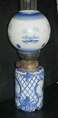 Delft Figural Art Glass Antique Victorian Miniature Oil Lamp MINT & Rare SIGNED