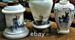 Delft Figural Art Glass Antique Victorian Miniature Oil Lamp MINT & Rare SIGNED