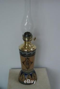 Doulton Lambeth Church IHS oil lamp 1879 Edith Lupton Jessie Bowditch