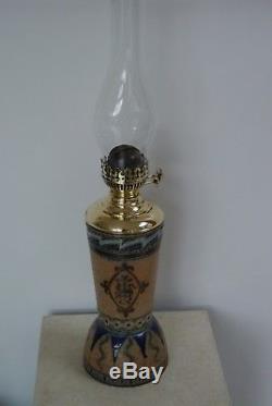Doulton Lambeth Church IHS oil lamp 1879 Edith Lupton Jessie Bowditch