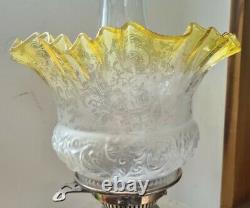 Duplex Molded Embossed Yellow Glass Oil Lamp Shade Beautifully etched 4 inch A1