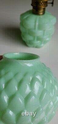 EAPG Victorian Miniature Basketweave Pattern Jadeite Green Opaque Oil Lamp
