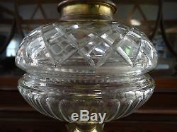ELEGANT 19thc PERIOD VICTORIAN DUPLEX PINK SHADE & BRASS COLUMN TABLE OIL LAMP