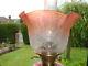 Excellent Orange Cranberry Victorian Delicately Etched Oil Lamp Shade