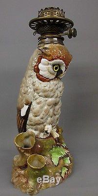 Extremely Rare Large Dresden Owl Figural Porcelain Oil Lamp
