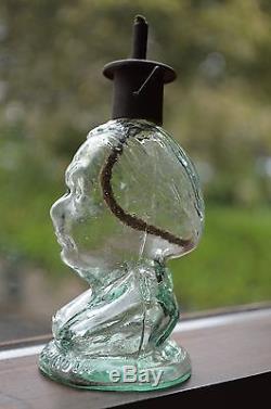Extremely Rare Victorian Green Glass Bottle Oil Lamp / Nightlight