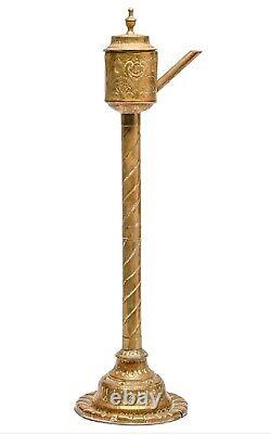 Early Victorian Dutch Sheet Brass Snotneus Oil Lamp Unusually Tall 58cm