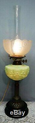 Electric or Oil Antique Green Veritas Oil Lamp Bow Ties on Font Double Burner
